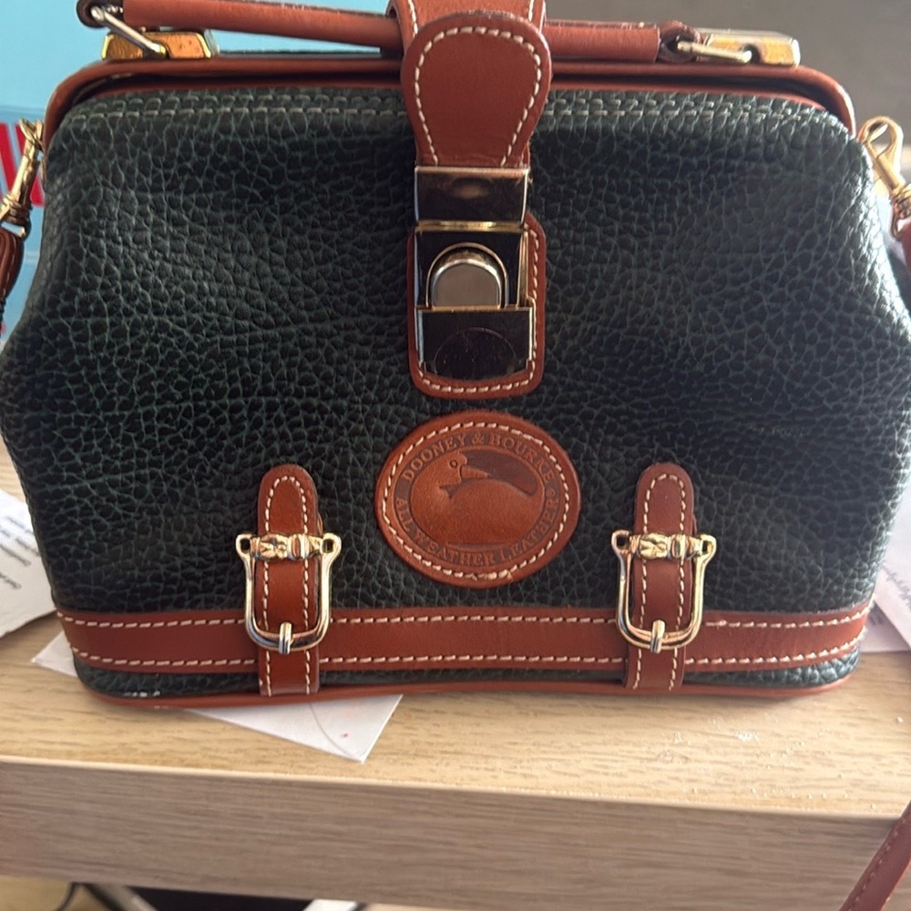 Retro, early 80s Dooney & Bourke Green and Brown Women's Bag